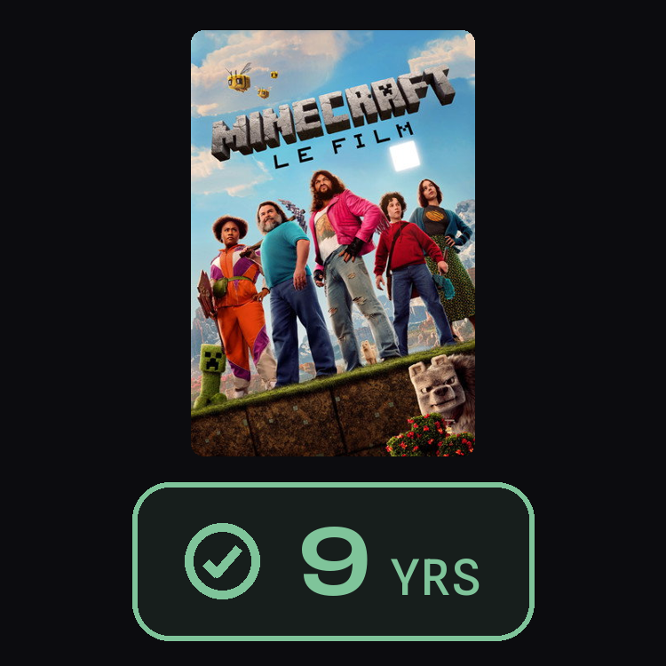 A Minecraft Movie : zinema 9 yrs